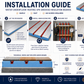A detailed installation guide infographic for GBHome water underfloor heating XPS grooved insulation boards, featuring step-by-step instructions, technical cross-section diagrams, and product specifications.